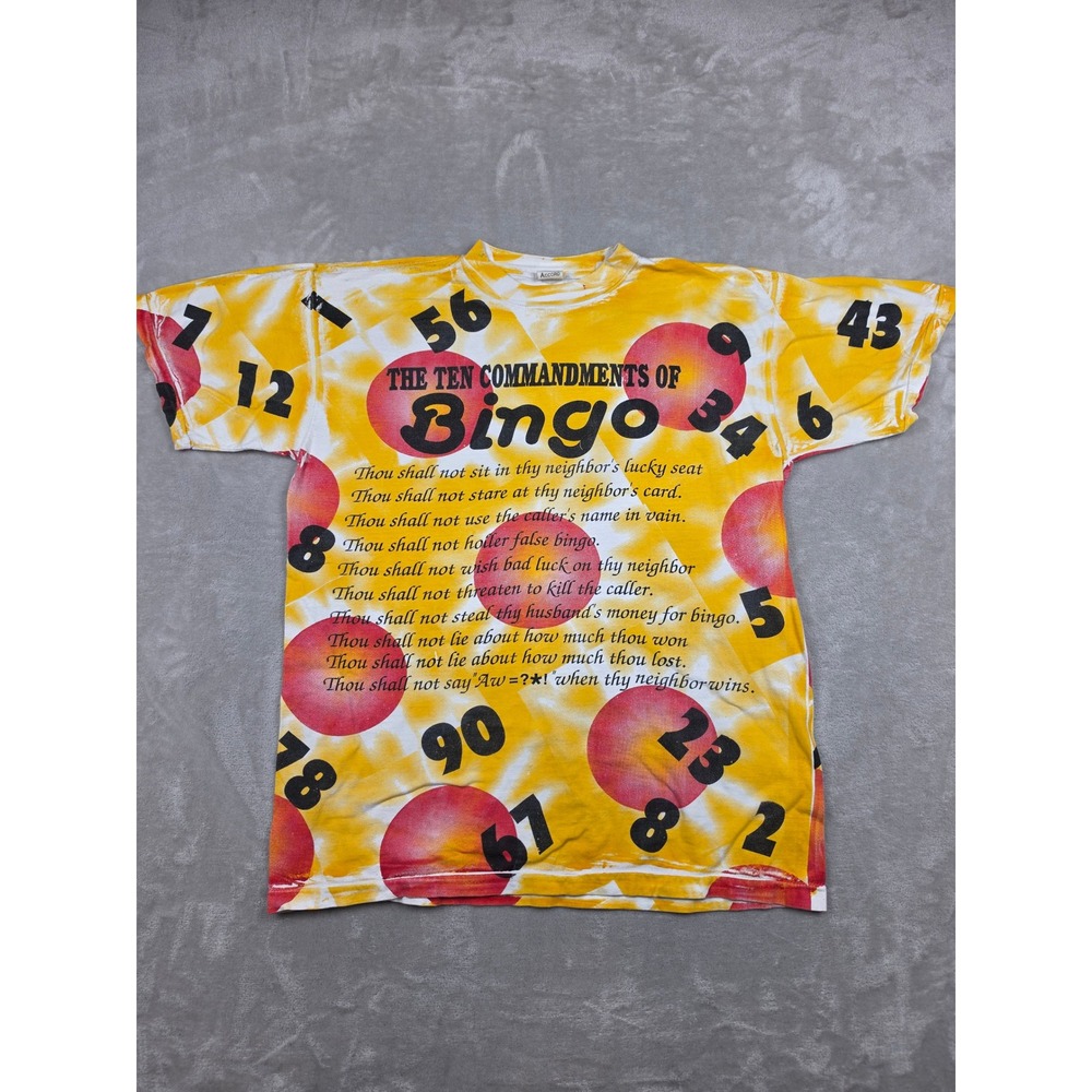 Vintage Bingo T-Shirt Mens L Tie Dye Oversized Ten Commandments Novelty Humor